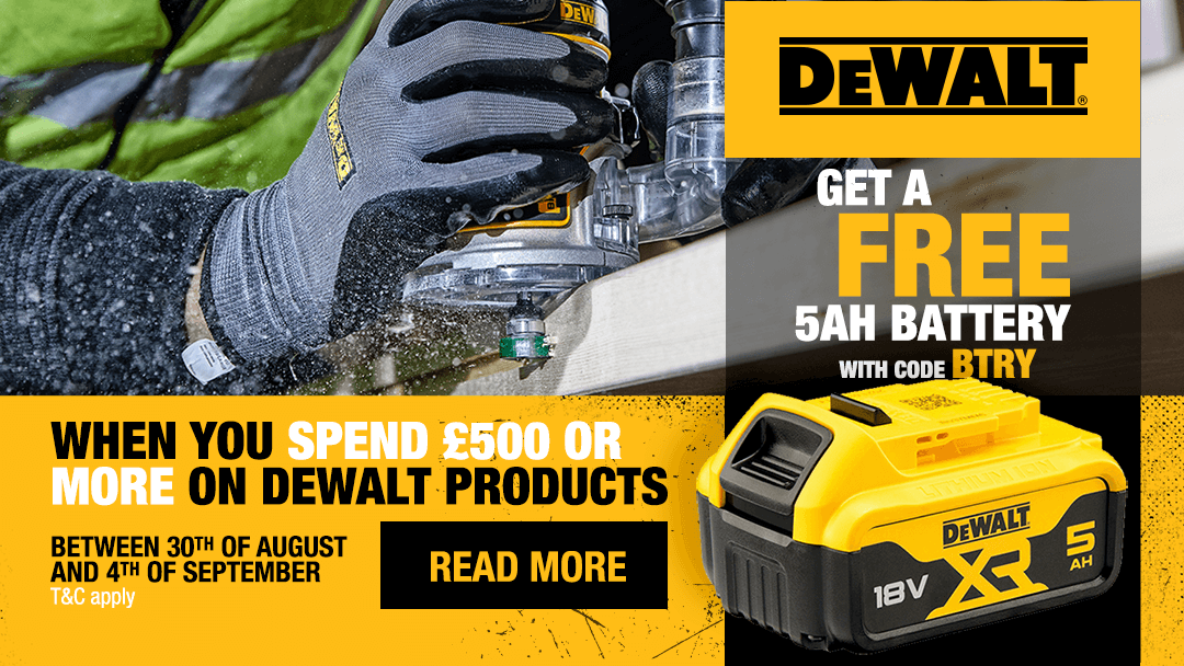 Get a FREE 5Ah #DEWALT #Battery when you spend £500 or more on DEWALT with us this week, 30.8 - 4.9.2022
Just fill your basket with £500 worth of DEWALT, add the battery, enter the code BTRY and check out!
T&amp;C apply. Learn more here : bit.ly/DEWALT500T
