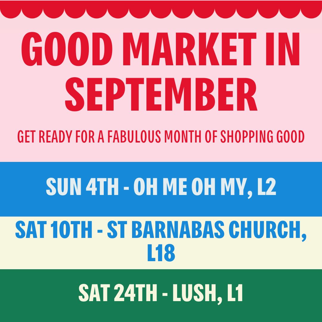September is set to be a FABULOUS month of markets, good vibes and shopping better❤️
We're looking forward to having you join us! 
#goodmarket #dogoodfeelgood #shoppingbetter #goodvibes #liverpoolmarket