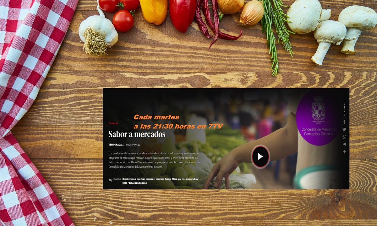 👍 Hoy, en @7TVJaen  📺 a partir de las 21:30 horas 🕤 
✨ nuevo programa de SABOR A MERCADOS, donde podremos aprender de ✅👨‍🍳los mejores #cocineros de nuestra tierra, #Jaén, quienes elaborarán las recetas más🔝  con ✅  🛍   los mejores #productos de nuestros #Mercadosdeabastos