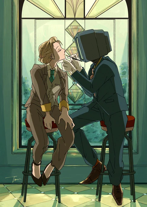 #引用RTで絵をあげて5人指名してバトンでお気に入りの絵を載せる編屋さつき()さんから!ちゃんと背景描いている絵を…去年?一昨年?の年賀状代わりの絵です!お正月感無い…  