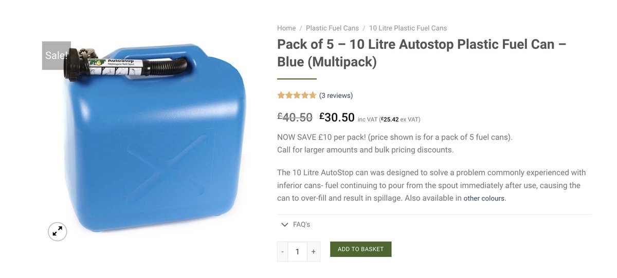 Limited stock! Save £10 on a pack of 5, 10 Litre blue plastic fuel cans jerrycans.co.uk/product/10-lit…