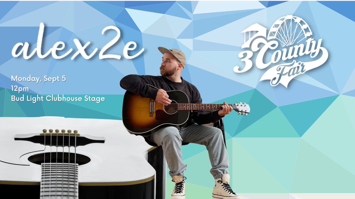 ThreeCountyFair's tweet photo. Western Mass alternative singer &amp; songwriter @Alexander2e will be welcoming everyone on Labor Day at the 2022 @ThreeCountyFair  For discount tickets and a full schedule of events, visit:  https://t.co/FPYudBwtk4 https://t.co/zoddnsE45C