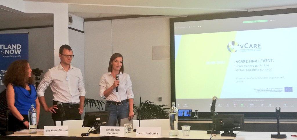 📱 #Virtualcoach vs. Physical coach in #rehabilitation 🏃
In the last session of the <a href="/LifebotsMSCA/">LIFEBOTS Exchange</a> workshop, 🇦🇹<a href="/AITtomorrow2day/">AIT</a>, 🇵🇹<a href="/caritascoimbra/">Cáritas Coimbra</a> and 🇪🇺 🇯🇵<a href="/eVITA_coach/">e-VITA EU Japan Virtual Coach for Smart Ageing</a> take <a href="/vCare_project/">vCare_project</a> Conference participants through the benefits of co-creation using #virtualcoaching  🤖