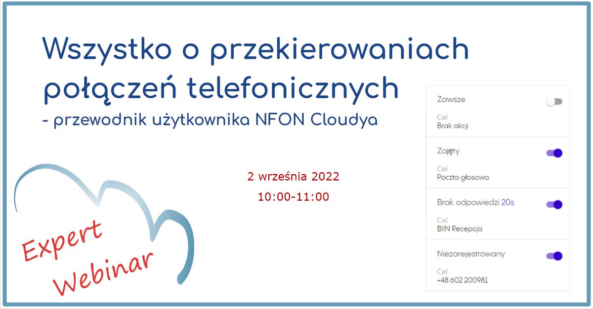 BiznesInn's tweet photo. Expert webinar in how to effectively manage call forwards with @nfon Cloudya.
https://t.co/S7pirgrCnR
#expertwebinar #biznesinnovation #nfon #cloudya #voip #business #telephony #cloud #telephonysystem #webinar https://t.co/n4gSlRnZnK