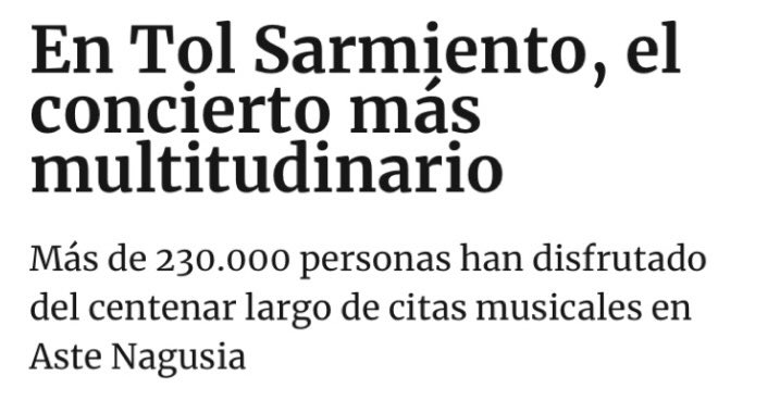 🔥Bilboko Aste Nagusiko kontzerturik jendetsuena gurea izatea sinestezina da. 14000 esker😱. Gozatu zenuten? 

<a href="/deia_eus/">DEIA</a> 
<a href="/BagaBigaeus/">baga biga musika ideiak</a> 
<a href="/bilbao_udala/">Bilbao [Udala - Ayuntamiento]</a> 
<a href="/ibilife/">Ibi Life (Ibai)</a>