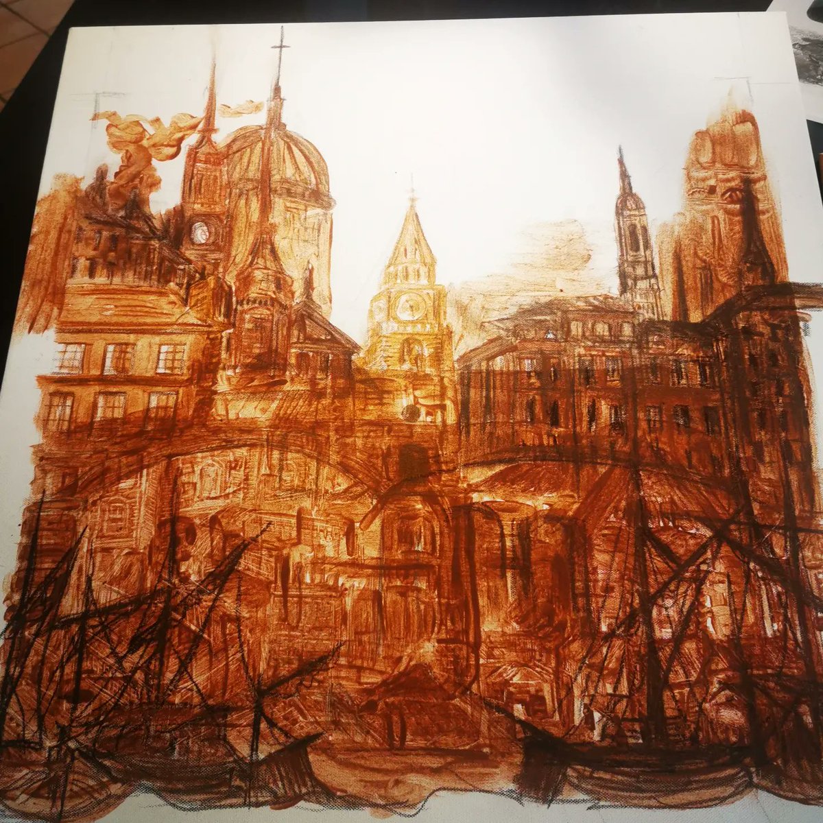 Tamsin Rosewell (@autumnrosewell) on Twitter photo Work in progress. Georgian London painted using ground old London brick as pigment, made for me by paint makers, <a href="/SeymourPip/">Wallace Seymour</a>. It will have a soot Tiger prowling across it (ink made from London soot). Scene inspired by Tiger Heart by <a href="/pennychrimes/">Penny Chrimes</a>. Work in progress. Georgian London painted using ground old London brick as pigment, made for me by paint makers, <a href="/SeymourPip/">Wallace Seymour</a>. It will have a soot Tiger prowling across it (ink made from London soot). Scene inspired by Tiger Heart by <a href="/pennychrimes/">Penny Chrimes</a>.