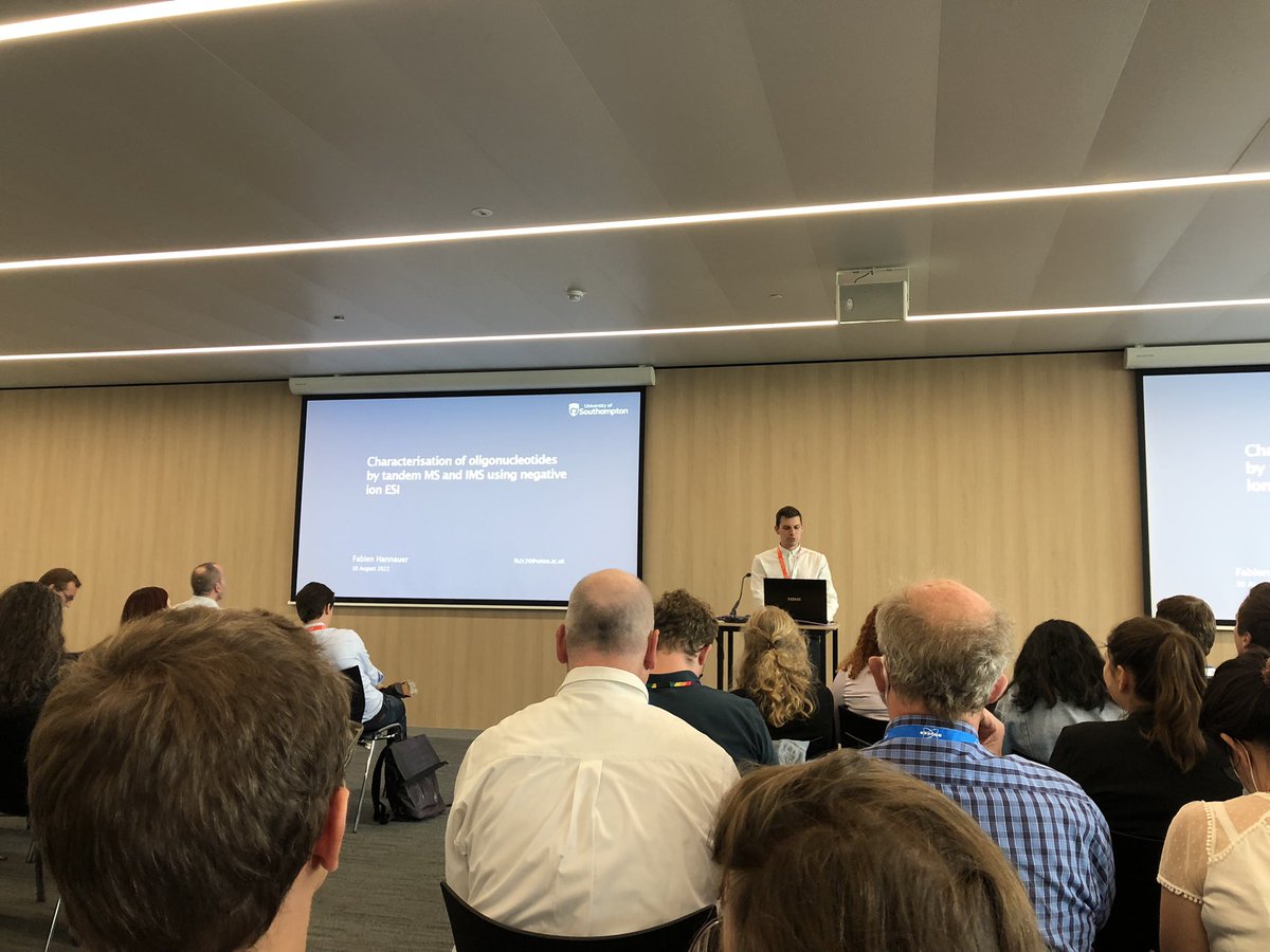 cheMSoton's tweet photo. Fantastic talk from @HannauerF about characterisation of oligonucleotides at #IMSC2022 here in Maastricht! https://t.co/6aKXjrDRPm