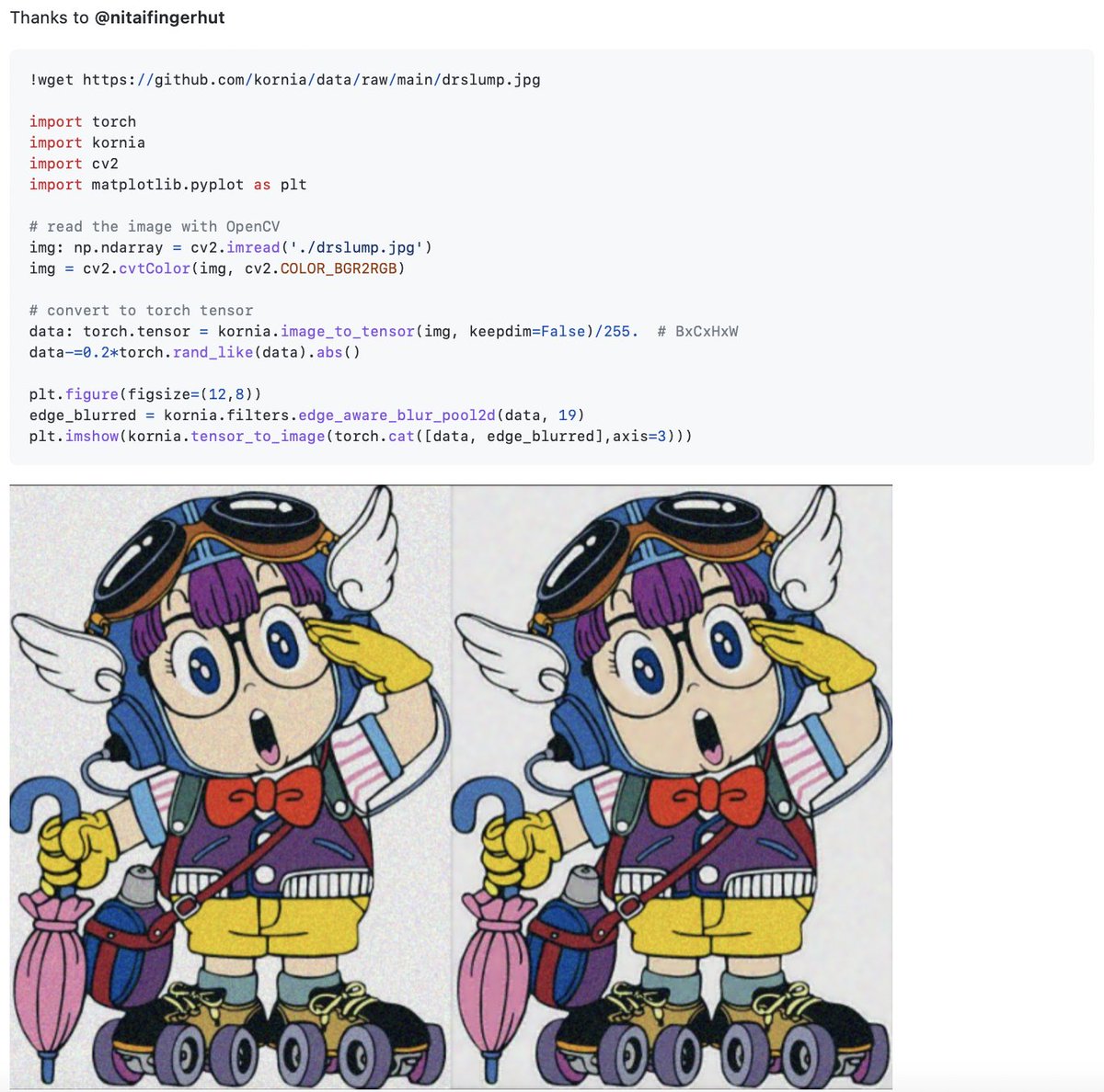 kornia_foss's tweet photo. We have recently merged edge-aware blur PR, thanks to 
nitaifingerhut 
https://t.co/ZQe0vSuvVK
#imageprocessing #computervision #PyTorch #kornia https://t.co/XQdgpeAKGB