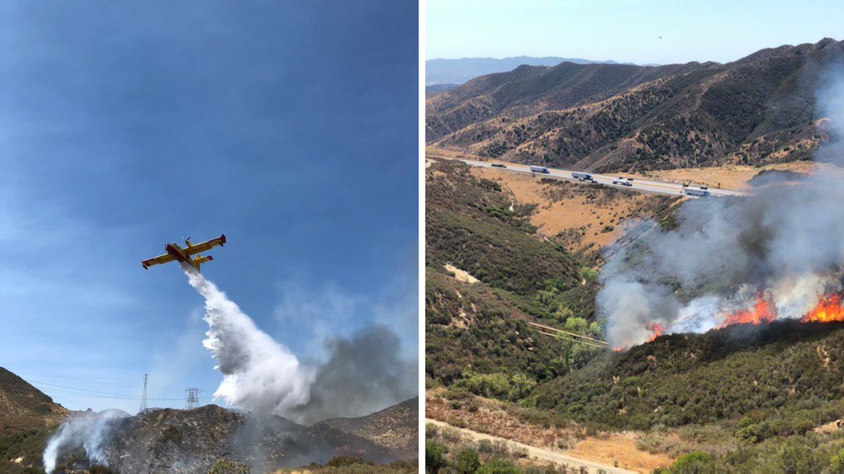23ABCNews's tweet photo. UPDATE: The right lane of northbound I-5 is closed in Castaic along with the Templin Highway exit due to the Five Fire. All southbound lanes are open. #FiveFire #TrafficAlert https://t.co/Xv5TW5Od00