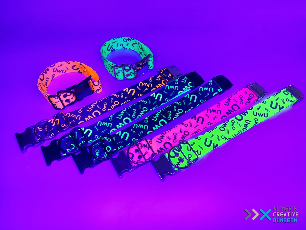 UwUOwO collars. UV reactive (some of them)

#furry #furrycommission