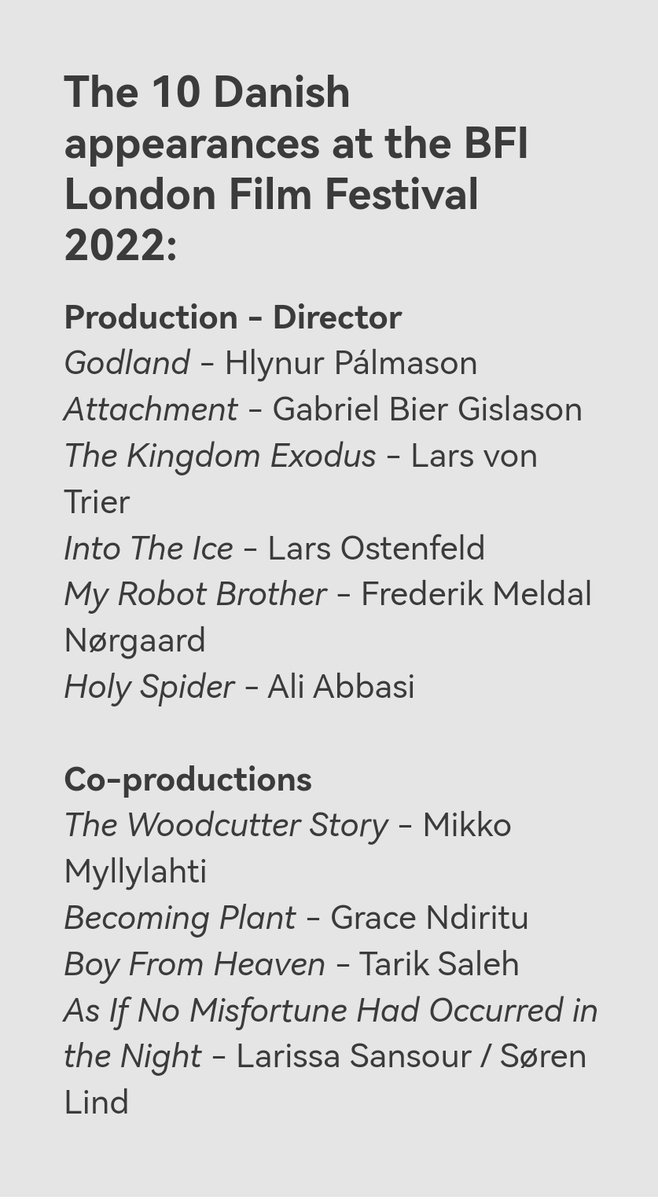 Strong Danish presence at <a href="/BFI/">BFI</a> London Film Festival 2022, 5-16 Oct with no less than 10 Danish appearances &amp; co-productions. The #Danish #Icelandic #French #Swedish production, Godland. Hlynur Pálmason, competes as one of 8 films in the prestigious Official Competition