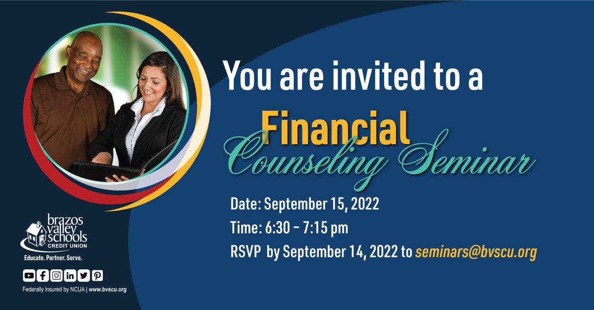 You're invited to learn more about managing your money in a free financial counseling seminar! 🎓 See you there!

#FinancialCounseling #FinancialEducation #FinancialWellness #Educate #Partner #Serve #KatyTexas