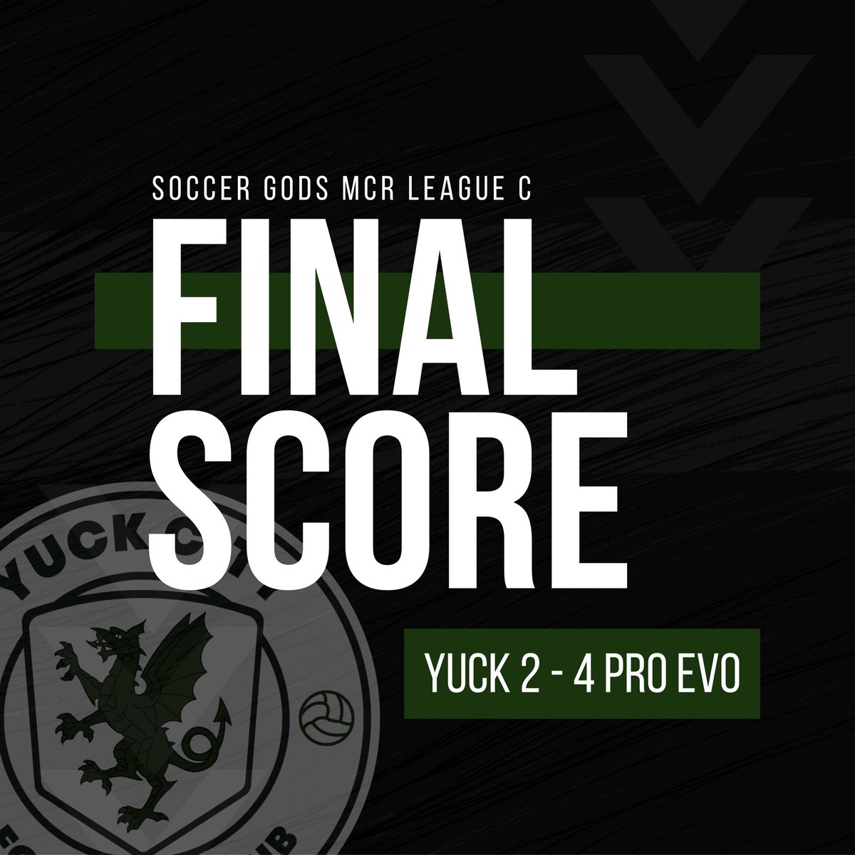 YuckCityFC's tweet photo. A hard fought loss against top of the table Pro Evo. Despite being 2-1 up in the second half, Yuck City succumbed to yet another loss. Onwards and upwards City. #BleedGreen 🟩 https://t.co/q9BkjCIMlu