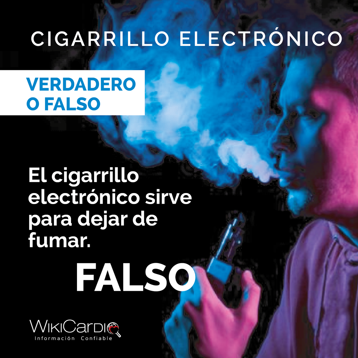 Wiki_Cardio's tweet photo. Verdadero o Falso
El cigarrillo electrónico sirve para dejar de fumar. Falso 
Hay evidencias que demuestran que el cigarrillo electrónico no sirve para dejar de fumar y son varios las personas que se transforman en consumidores duales https://t.co/l38zA08P0n