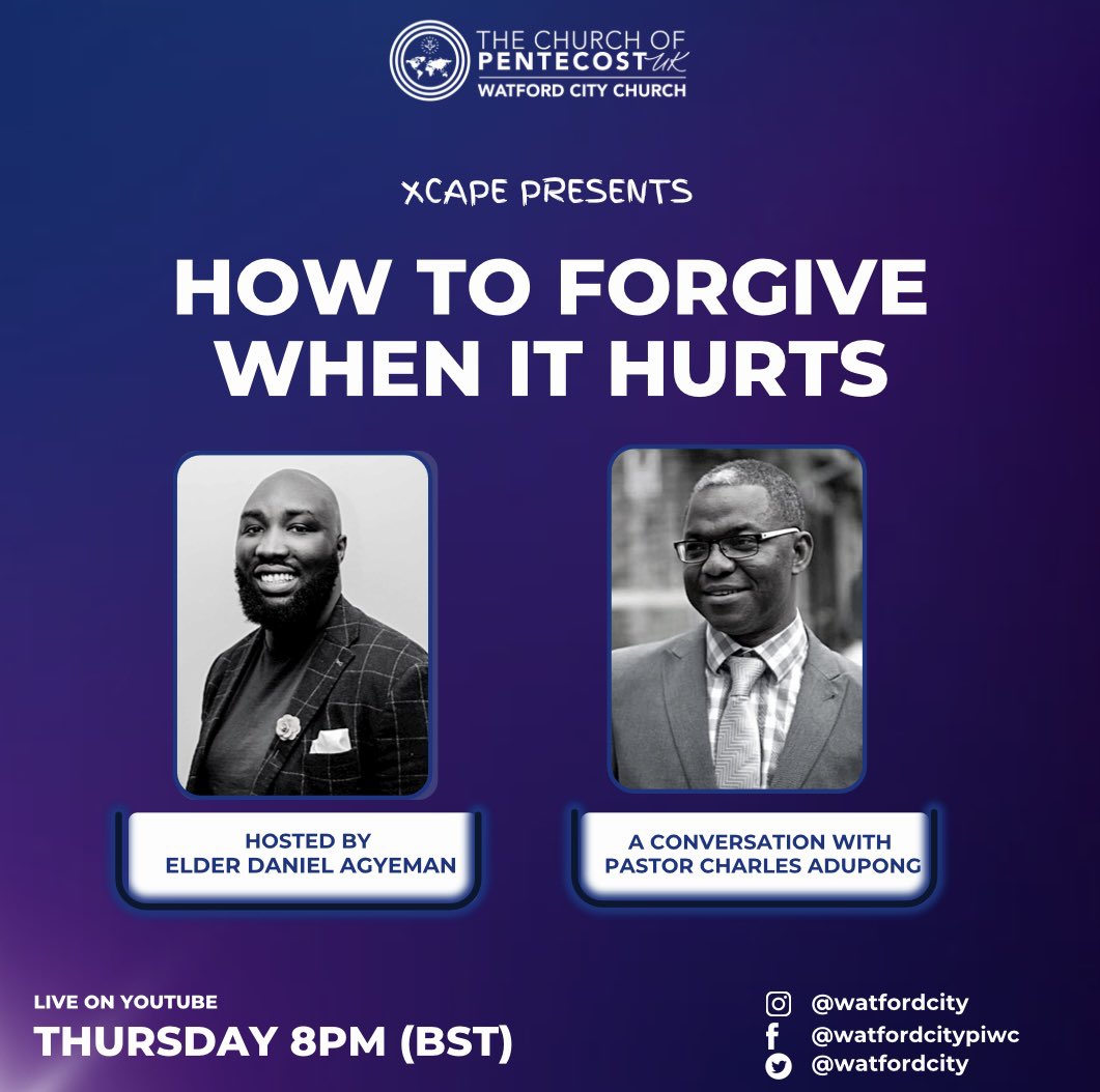 WatfordCity's tweet photo. XCAPE IS BACK 🗣
This week in XCAPE we are tackling a very important topic entitled; “How To Forgive When It Hurts” with our special guest Pastor Charles Adupong
~
Join us this Thursday at 8pm on YouTube - The link for our channel is in our bio! 🙌🙏
#forgiveness #howtoforgive https://t.co/5j7IEqYWZ8