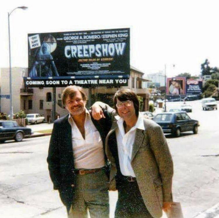 alisonmartino's tweet photo. Director George A. Romero and author @StephenKing promoting CREEPSHOW on Sunset Strip, 1982. https://t.co/lJ3IiRm0js