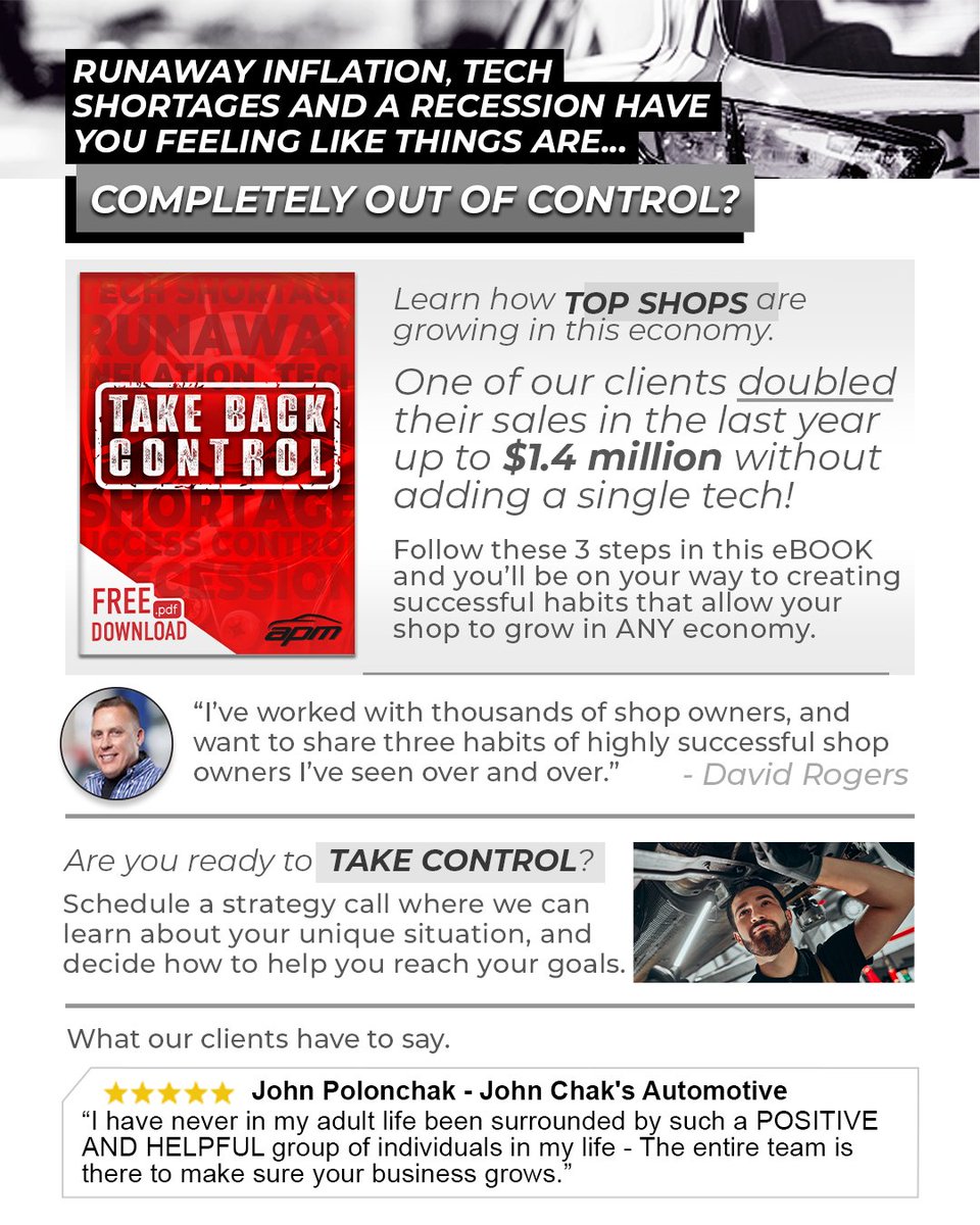 Are you ready to TAKE BACK CONTROL?

Grab this FREE download - bit.ly/3AV5nb8 - and follow these 3 steps to be on your way to creating successful habits that allow your shop to grow in ANY economy!

#AutoRepair #ShopOwner #Success