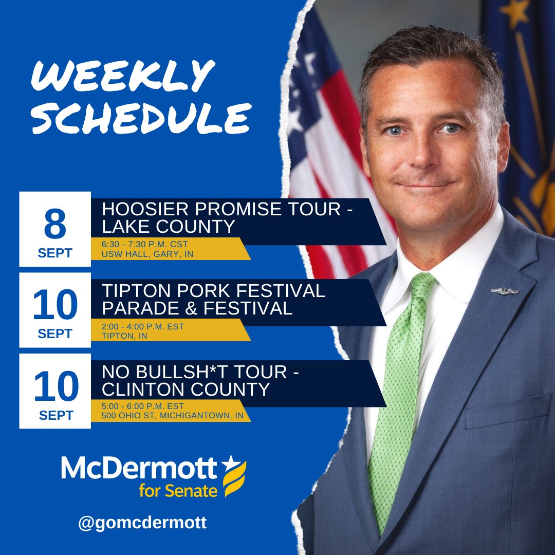 gomcdermott's tweet photo. On the road again! ๐
Sept. 8 - @INDems #HoosierPromise Tour in #LakeCounty - https://t.co/YhLOMM4KhK
Sept 10
#TiptonCounty Pork Festival - https://t.co/jaoWEYwIQ2
No BullSh*t Tour in #ClintonCounty - https://t.co/boewyghAtm
#gomcdermott #indianaevents #campagaintrail https://t.co/GC3vT9q7ew