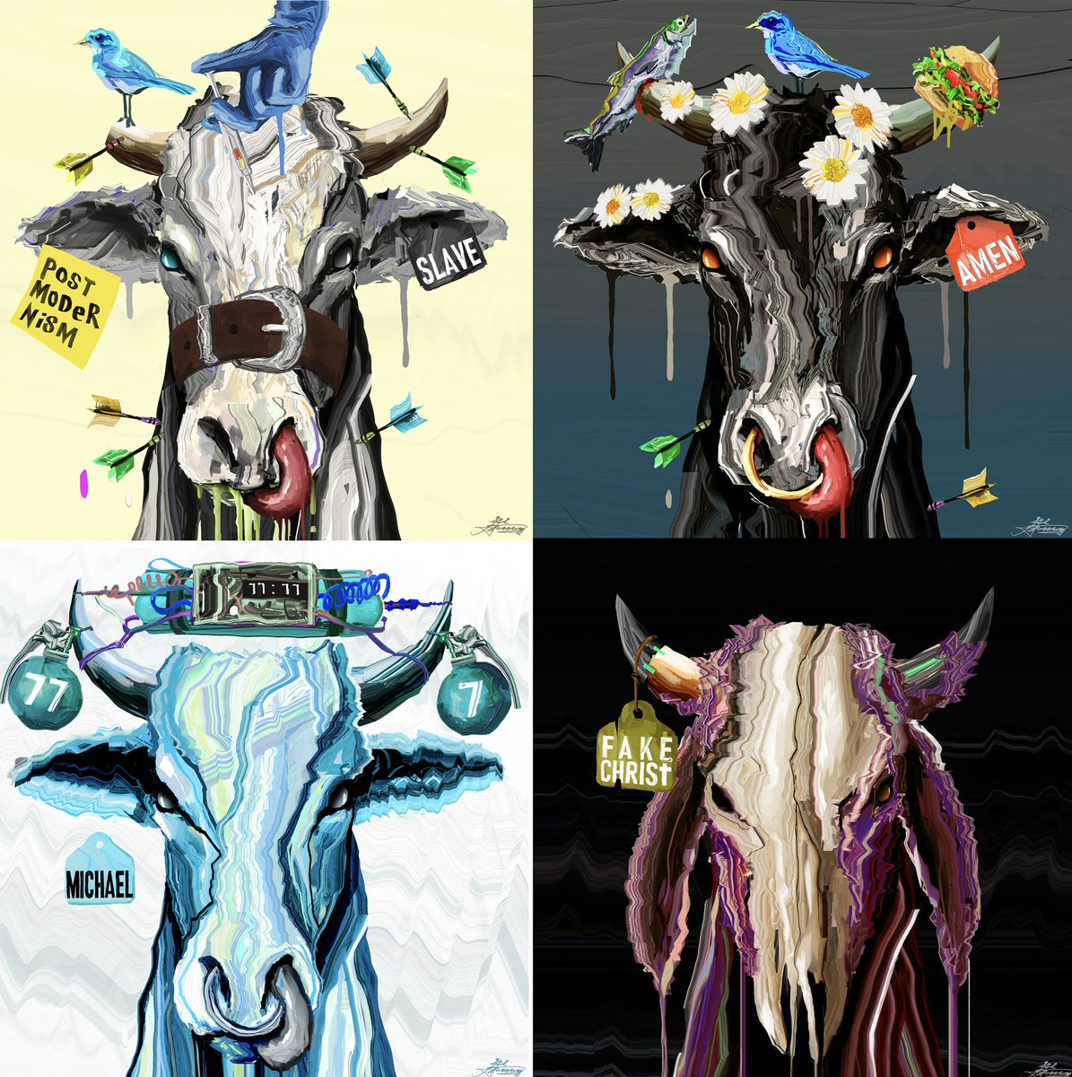 thekairostime's tweet photo. Cowspiracy theory 7000 #pfp #nft #cryptoart #EthereumMerge #eth #cows #opensea https://t.co/dxaTD837xn