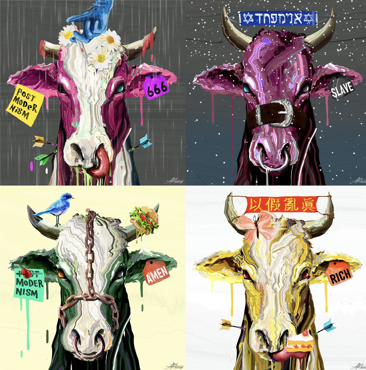 thekairostime's tweet photo. Cowspiracy theory 7000 #pfp #nft #cryptoart #EthereumMerge #eth #cows #opensea https://t.co/dxaTD837xn