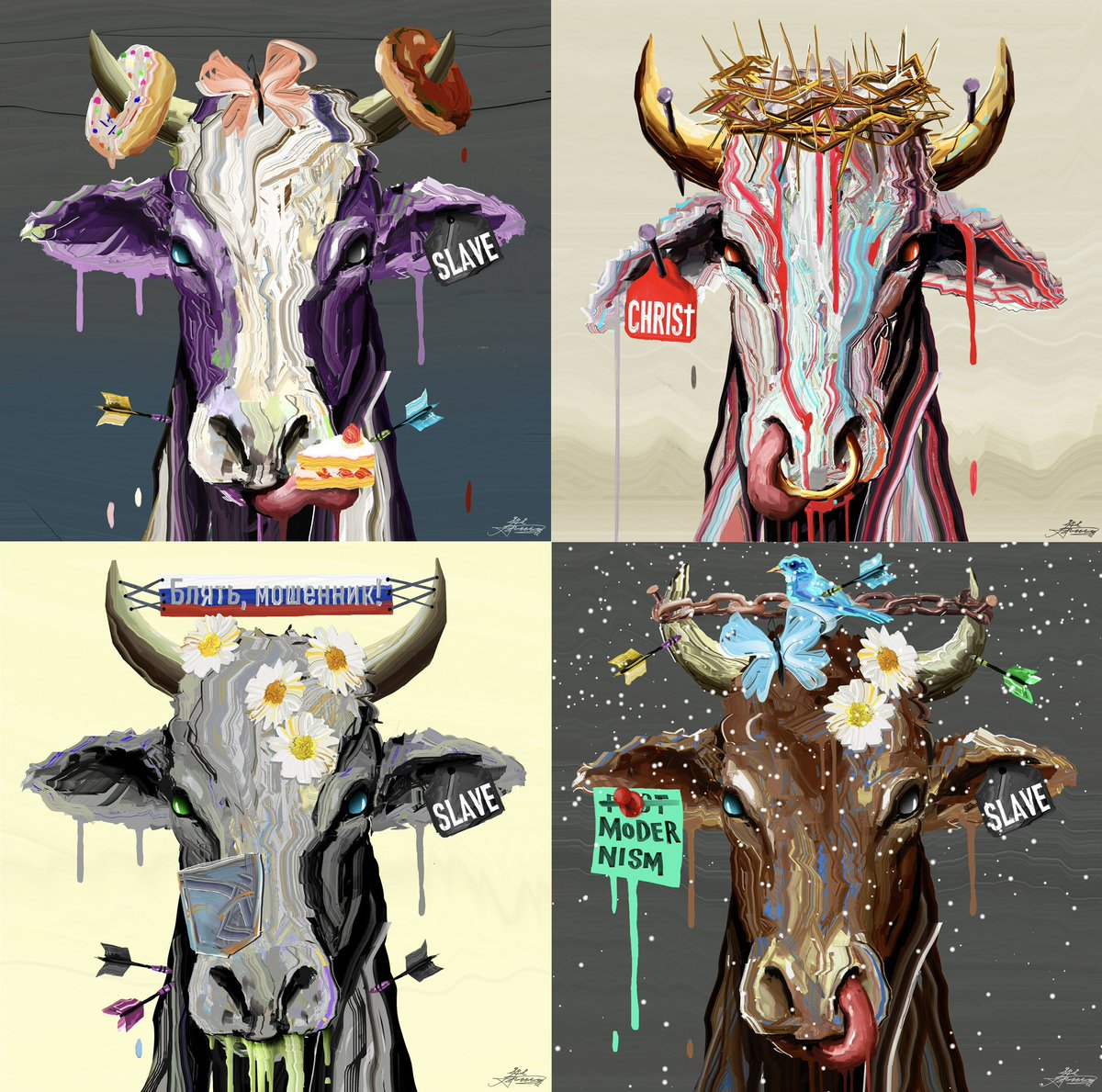thekairostime's tweet photo. Cowspiracy theory 7000 #pfp #nft #cryptoart #EthereumMerge #eth #cows #opensea https://t.co/dxaTD837xn