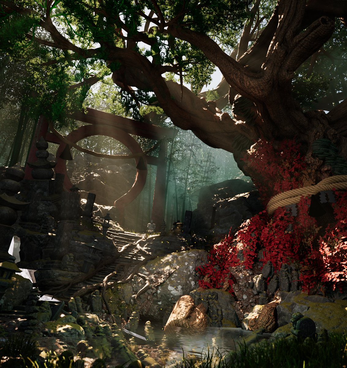 RasmusBagner's tweet photo. Reworking some composition with an older scene, trying to figure out light and color use.
First time using Lumen in a foliage heavy scene, so far great fun! https://t.co/Q9lfE6bZ7S