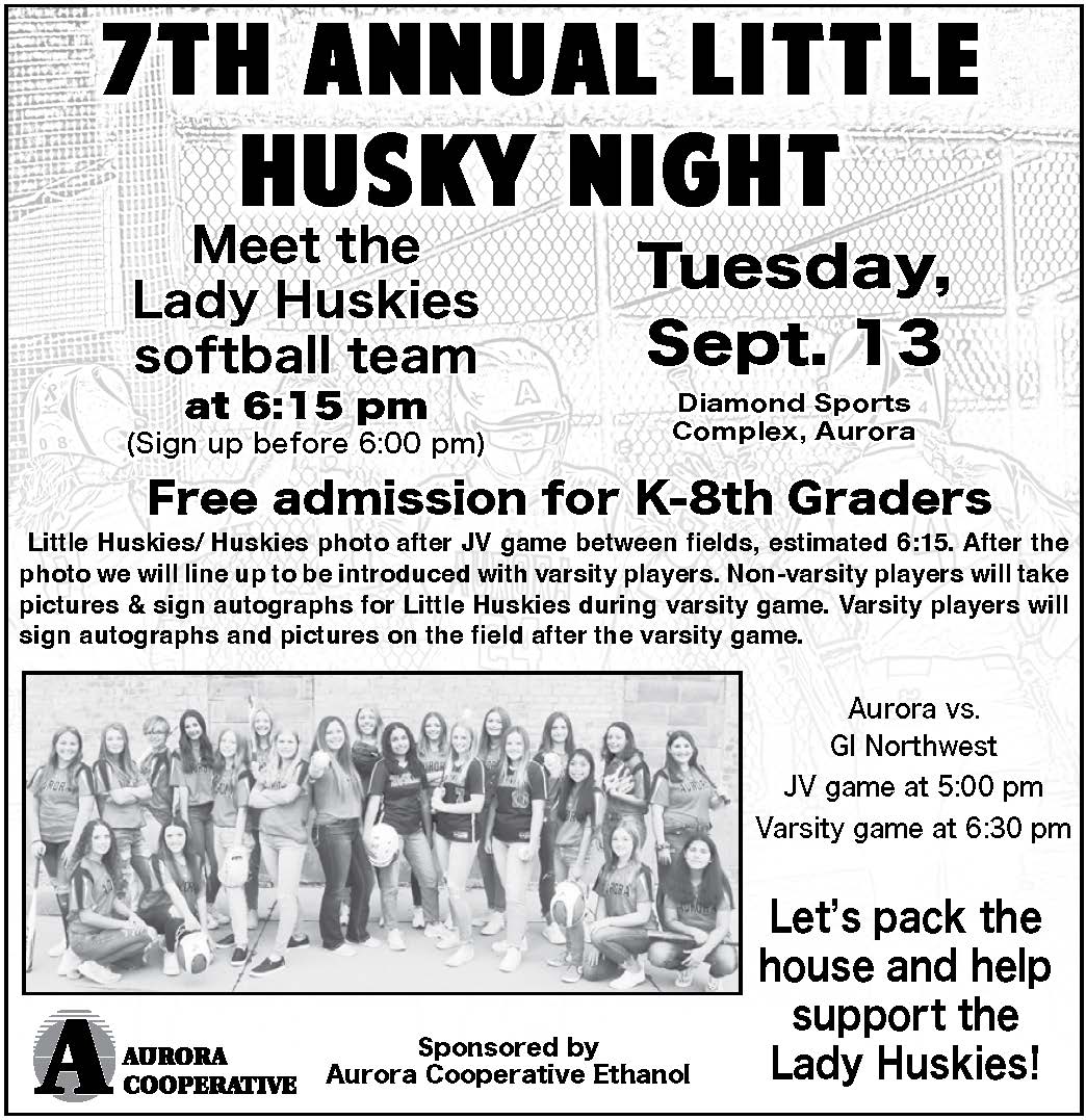 Catch <a href="/SoftballHusky/">Aurora Husky Softball</a> next Tuesday night at home vs G.I. Northwest for the 7th Annual Little Husky Night.