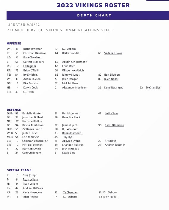 vikings depth chart 2022