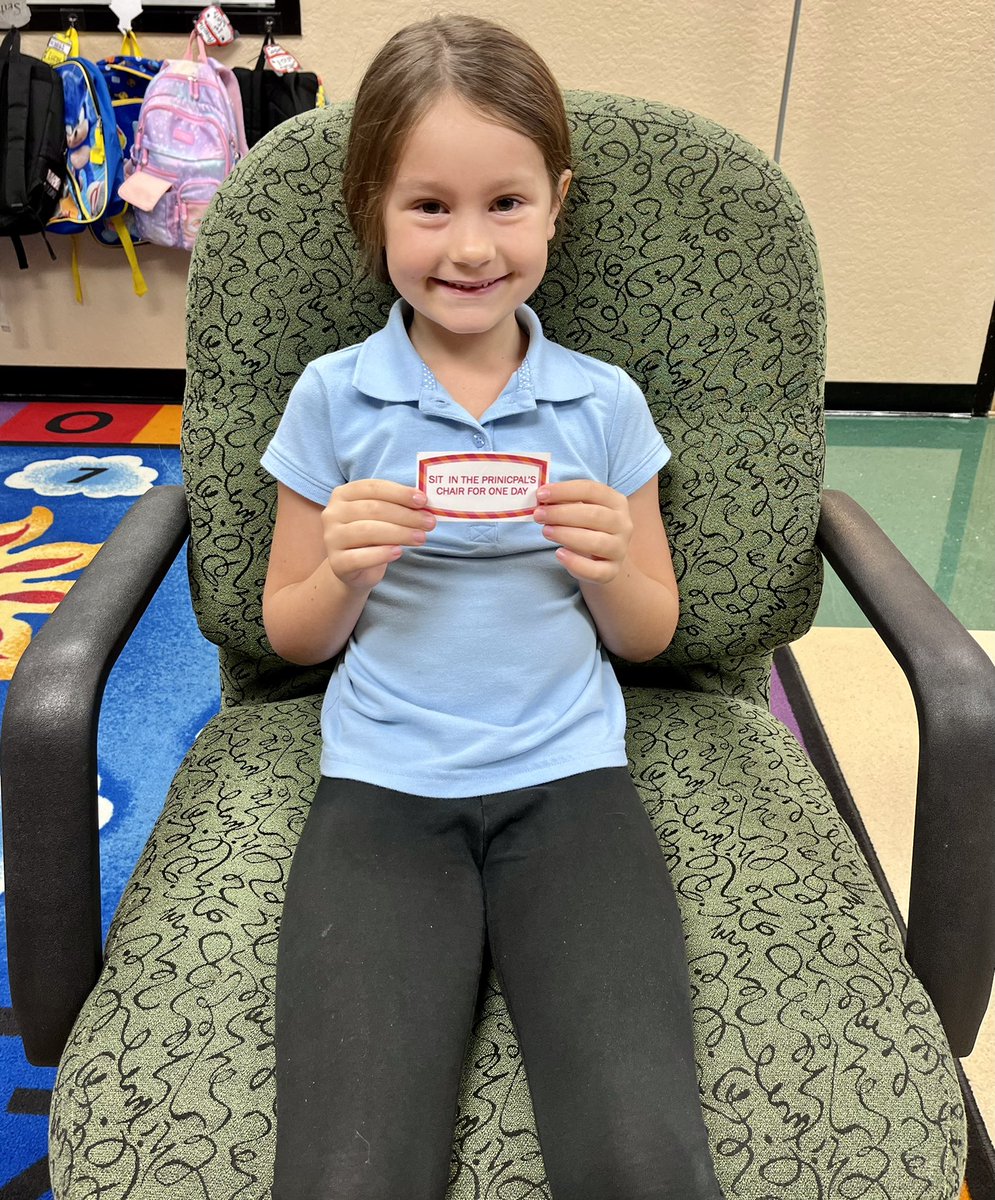 Earn a Gator leader card, get called on the morning news and pick a prize! This sweet girl picked “SIT IN THE PRINCIPAL’S CHAIR FOR ONE DAY.” <a href="/PLEgators/">Palmetto Elementary</a> 💚💚💚🐊🐊🐊