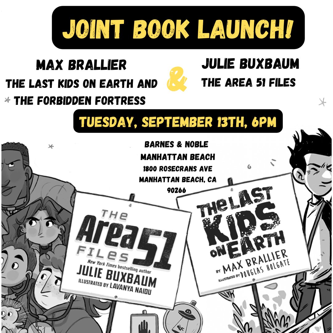 MARK YOUR CALENDARS! Max Brallier (the author of @lastkidsonearth) & I are teaming up to launch our new books! We’ll likely talk zombies vs. aliens, but the only guarantee when you get Max and I in a room together is things will get very very silly. Hope you can join us!