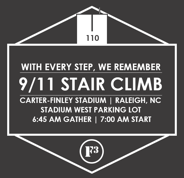 Adam Pallesen (@adampallesen) on Twitter photo 🚨<a href="/F3Raleigh/">F3 Raleigh</a> 9/11 Stair Climb🚨
One week away!
PAX are encouraged to bring firehoses, rucksacks, or anything else heavy they want to haul up and down the stairs.
<a href="/F3Carpex/">F3 Cary Apex</a> <a href="/f3newake1/">F3 - NE Wake</a> <a href="/f3jocoga/">@F3JOCOGA</a> 🚨<a href="/F3Raleigh/">F3 Raleigh</a> 9/11 Stair Climb🚨
One week away!
PAX are encouraged to bring firehoses, rucksacks, or anything else heavy they want to haul up and down the stairs.
<a href="/F3Carpex/">F3 Cary Apex</a> <a href="/f3newake1/">F3 - NE Wake</a> <a href="/f3jocoga/">@F3JOCOGA</a>