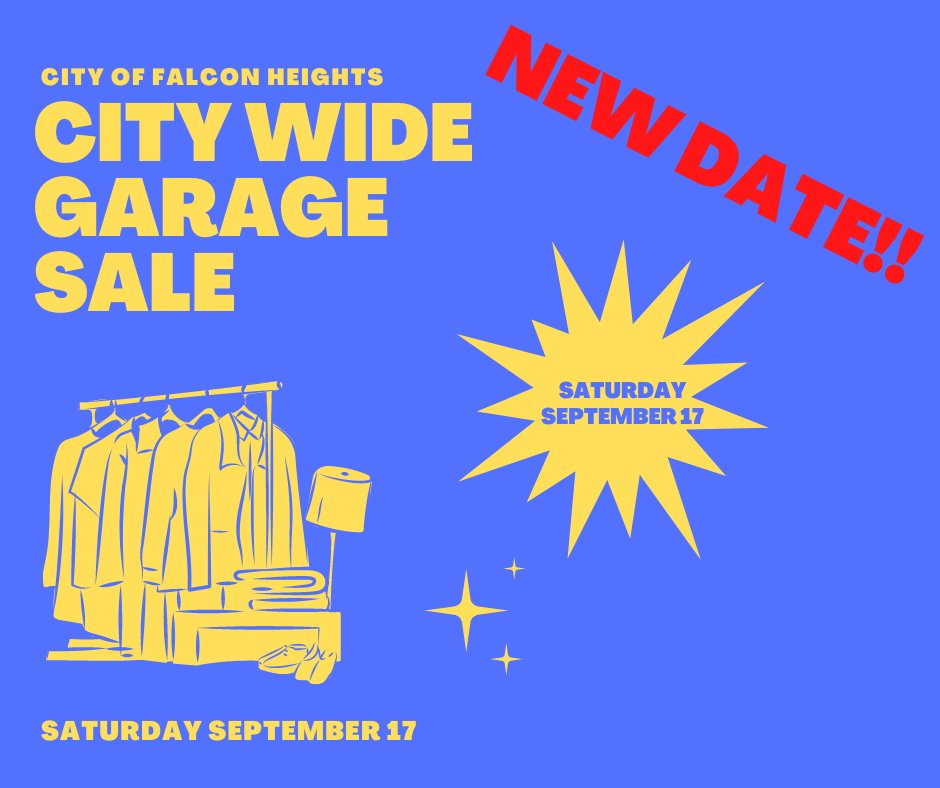 FalconHeights's tweet image. The Citywide Garage Sale is Saturday, September 17th! The deadline to register your garage sale is Sunday, September 11th. In addition, a map of garage sales will be available on Wednesday, September 14th. For more information and to register, click here: shorturl.at/lnrVW