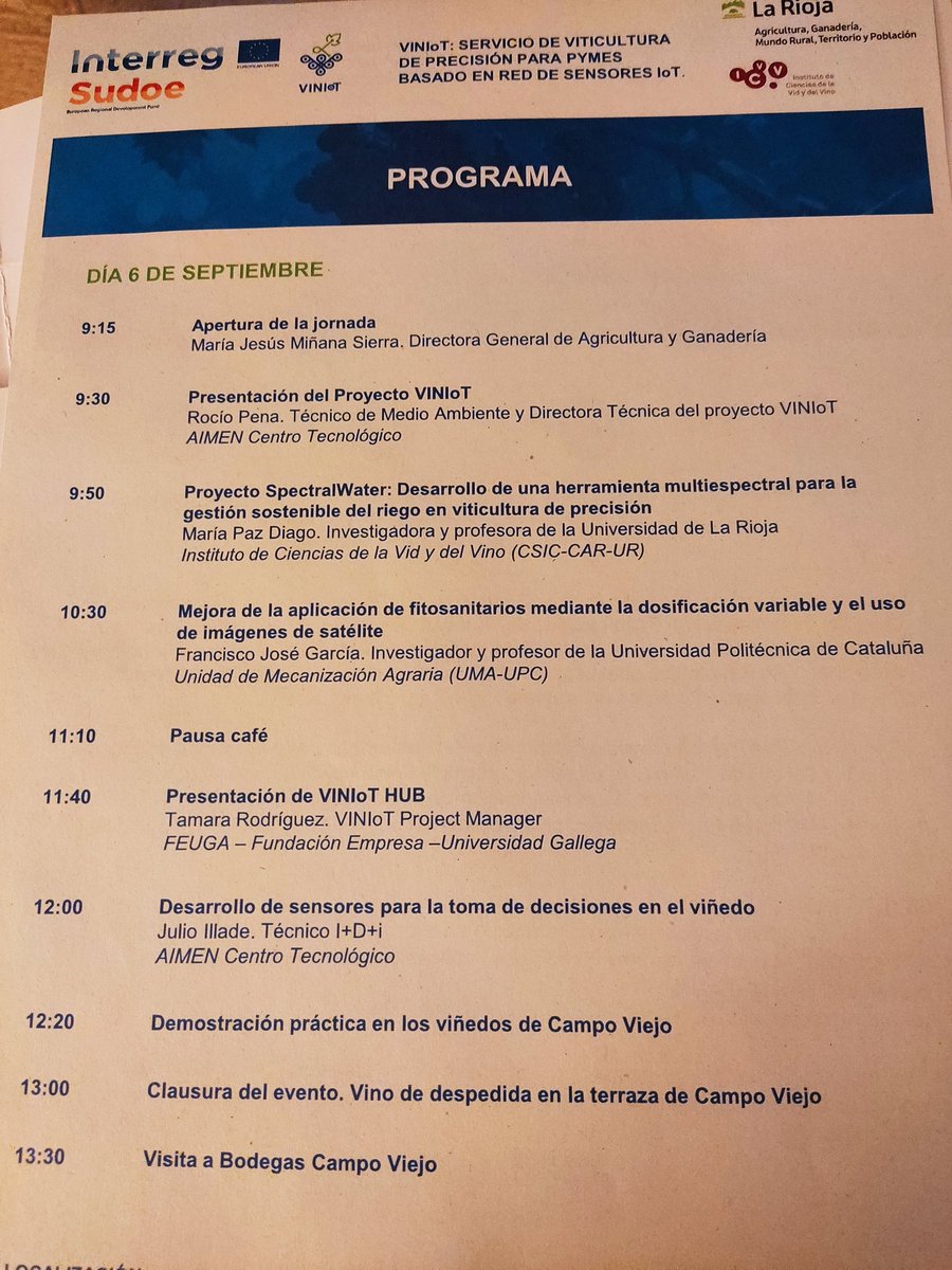 SpectralWater's tweet photo. Gracias a @VINIoT1 por invitarnos a divulgar sobre nuestro proyecto en la jornada de hoy en @CampoViejoRioja https://t.co/3viOfTfQEI