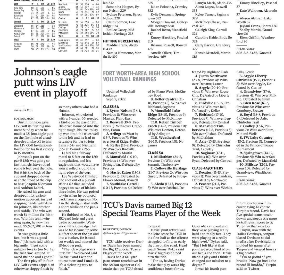 Brian Gosset (@gosset41) on Twitter photo Check out today’s <a href="/startelegram/">Fort Worth Star-Telegram</a> print edition with volleyball stats and area rankings! Check them out online as well! Dfwvarsity.com #txhsvb Check out today’s <a href="/startelegram/">Fort Worth Star-Telegram</a> print edition with volleyball stats and area rankings! Check them out online as well! Dfwvarsity.com #txhsvb