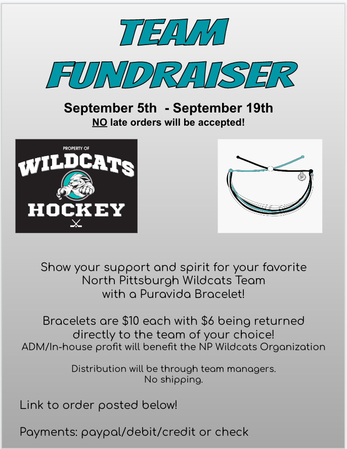 NorthWildcats's tweet photo. Show your support and spirit for your favorite 
North Pittsburgh Wildcat Team! 
Puravida Bracelets 
$10 each 
ADM/In-house profit will benefit the NP Wildcats Organization! 
https://t.co/7sv9BIOR8C
questions to Emilee NPYHA Fundraising Director at fundraising@wildcatshockey.net https://t.co/MpWdXy7OpU