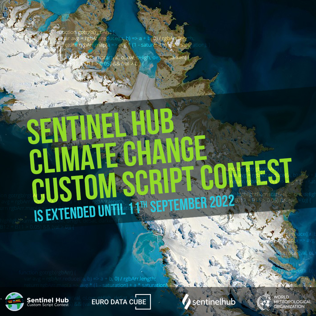 Pierre_Markuse's tweet photo. π Still a few days to take part in the @sentinel_hub #ClimateChange #CustomScript contest organised in partnership with @ESA_EO, @CopernicusEU, @EuroDataCube, and @WMO. Hand in your scripts and stories until π΄ September 11th π΄. More info β‘οΈ https://t.co/xxkAPp6xs4 #scicomm https://t.co/nsoJLf6QOB