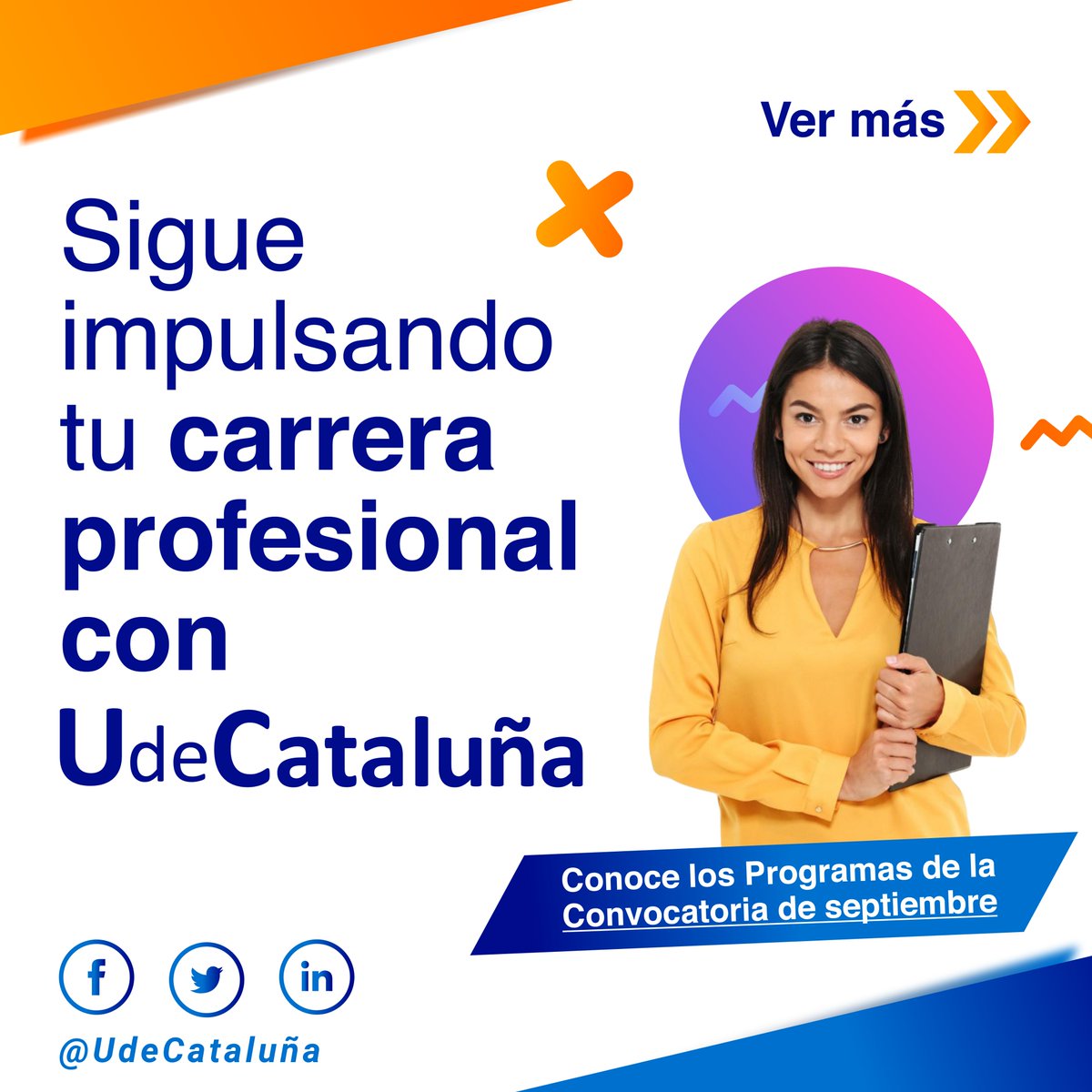 UdeCatalunya's tweet photo. Sigue creciendo profesionalmente con #UdeCataluña - Conoce nuestra oferta académica para #Septiembre, reserva y obtén beneficios adicionales. Ingresa en el link de la BIO, o déjanos un mensaje por DM. 📲🤯
.
.
.
#SomosUdeCataluña #educación #educacióncontinua #metas2022 https://t.co/x8fcGlkOtS