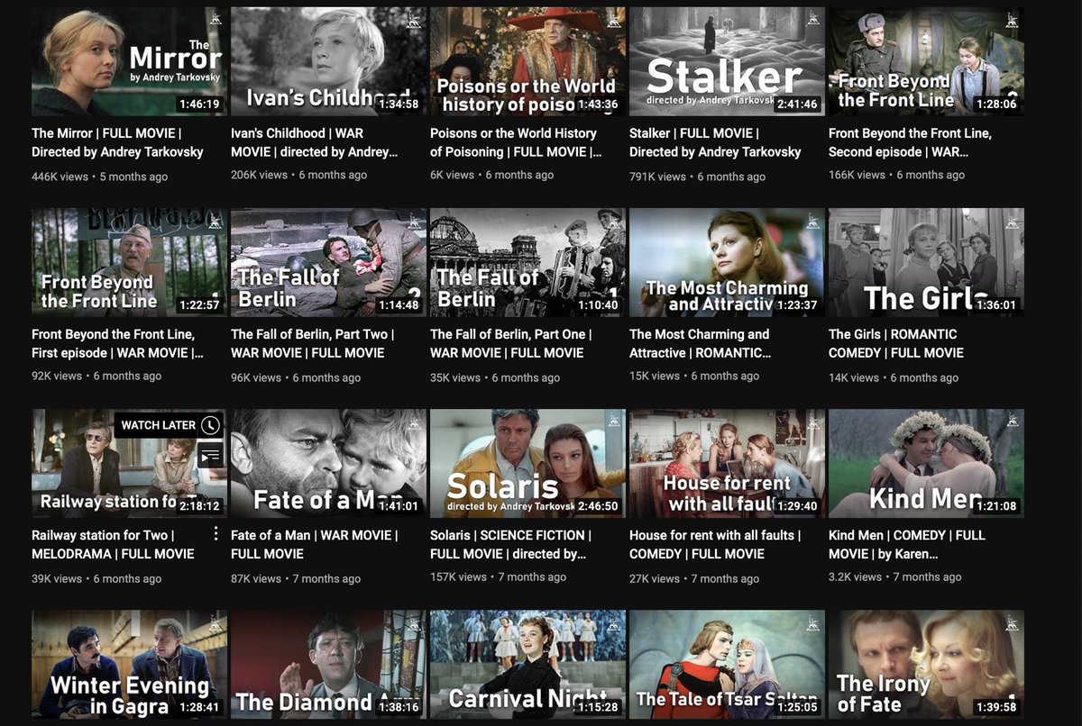 heyrow's tweet image. Oh God. Mosfilm’s YouTube channel is full of restored film treasures - Tarkovsky’s Stalker and Solaris; Kalatozov’s Soy Cuba; Bondarchuk’s Fate of a Man; and even Eseinstein’s Battleship Potemkin!