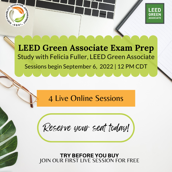 Are you ready to begin your LEED journey?
Let us help with our live LEED Green Associate Exam Prep sessions. 
Save $50 on your registration! Use coupon code: EARLYBIRD
Register Now: bit.ly/3cXeUq