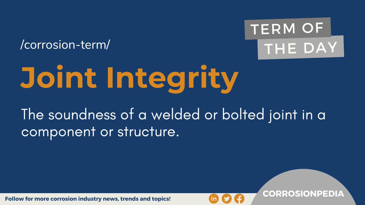 corrosionpedia's tweet photo. A joint that is structurally sound may be described as having good integrity, while a joint that is compromised can be described as having poor integrity. 
See some of the factors here: https://t.co/jplDQ1erhq

#jointintegrity #corrosion #welding #jointfailure #engineer https://t.co/RyJQFT4GQ8