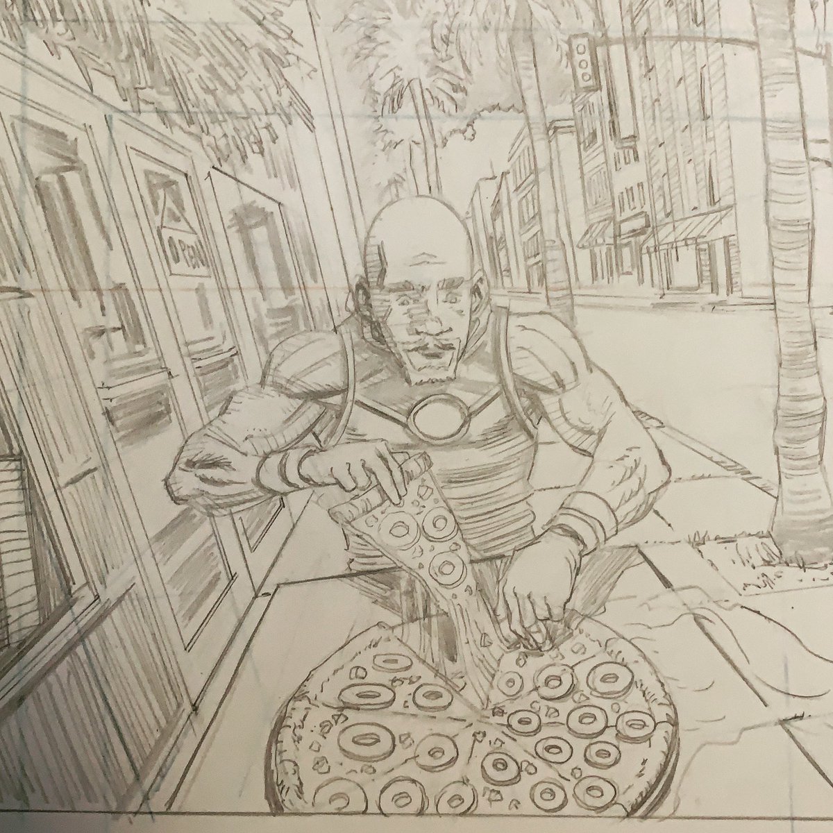 Gregmal_Art's tweet photo. Anybody like pineapple on pizza? #pineapplepizza #cartoonist #indiecomics #comicart #drawing #comicartist #comicbookart #comicbookartist #keepworking #illustrator #illustration #wip #sketch #panel #penciller #dccomics #milestone #milestoneinitiative https://t.co/LbGN1wjRYJ