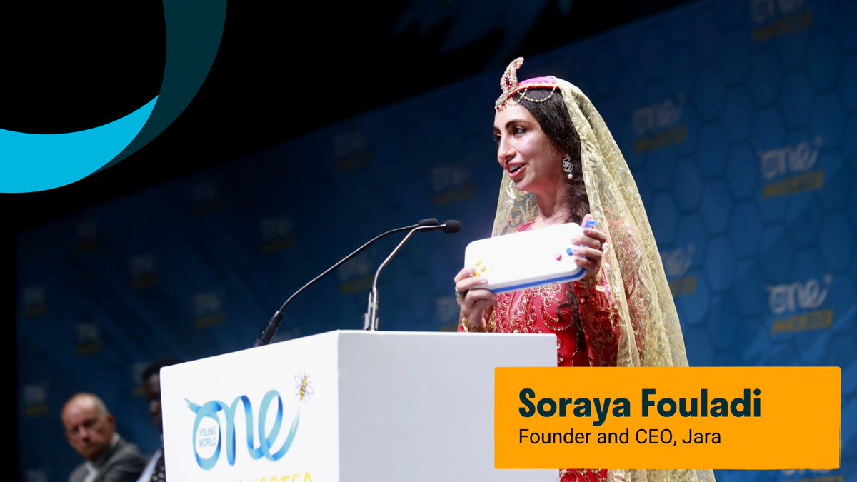 OneYoungWorld's tweet photo. .@sorayafouladi with her creation @JoinJara a crank-powered and solar-powered education device, which needs no internet or electricity. ⚡️

The Jara Unit is now set to reach over 20 low-income countries and facilitate quality education for over 800 million people! 💥

#OYW2022 https://t.co/HkI2PhR8DC