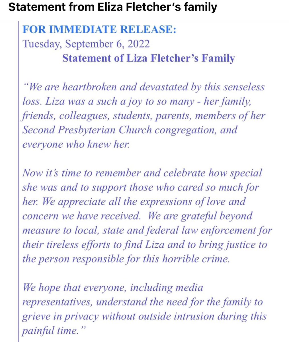 Moon_Melanie's tweet photo. statement from the family of #ElizaFletcher https://t.co/0TD9zczHfu