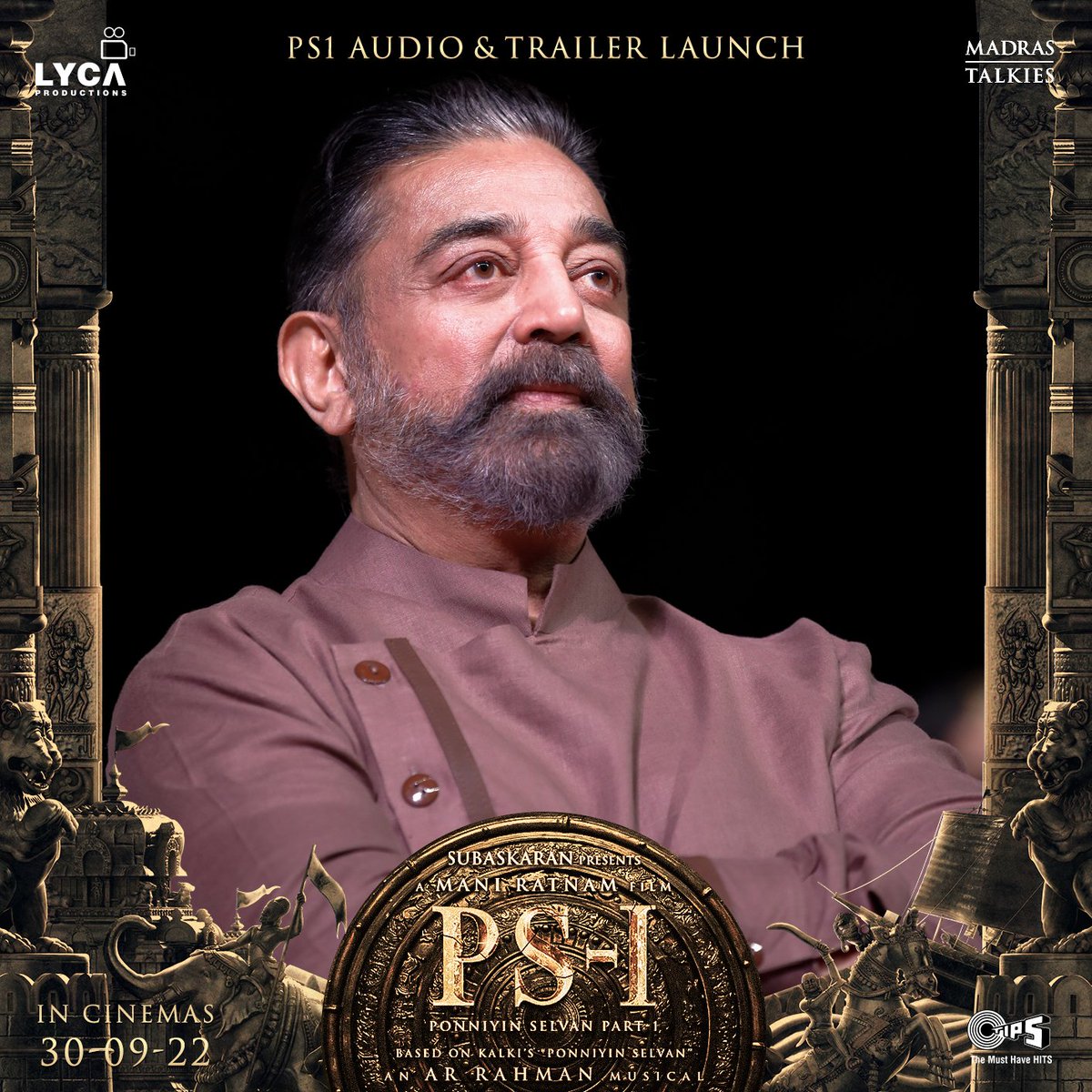 LycaProductions's tweet photo. Honoured to have our Ulaganayagan "Senapathi" 🤞🏻 @ikamalhaasan at the #PS1 🗡️ Music &amp; Trailer Launch Event ✨

#PonniyinSelvan 🗡️ #PS1AudioLaunch #PS1Trailer

#ManiRatnam @MadrasTalkies_ @LycaProductions @arrahman @tipsofficial @tipsmusicsouth https://t.co/siQRCDo3gy