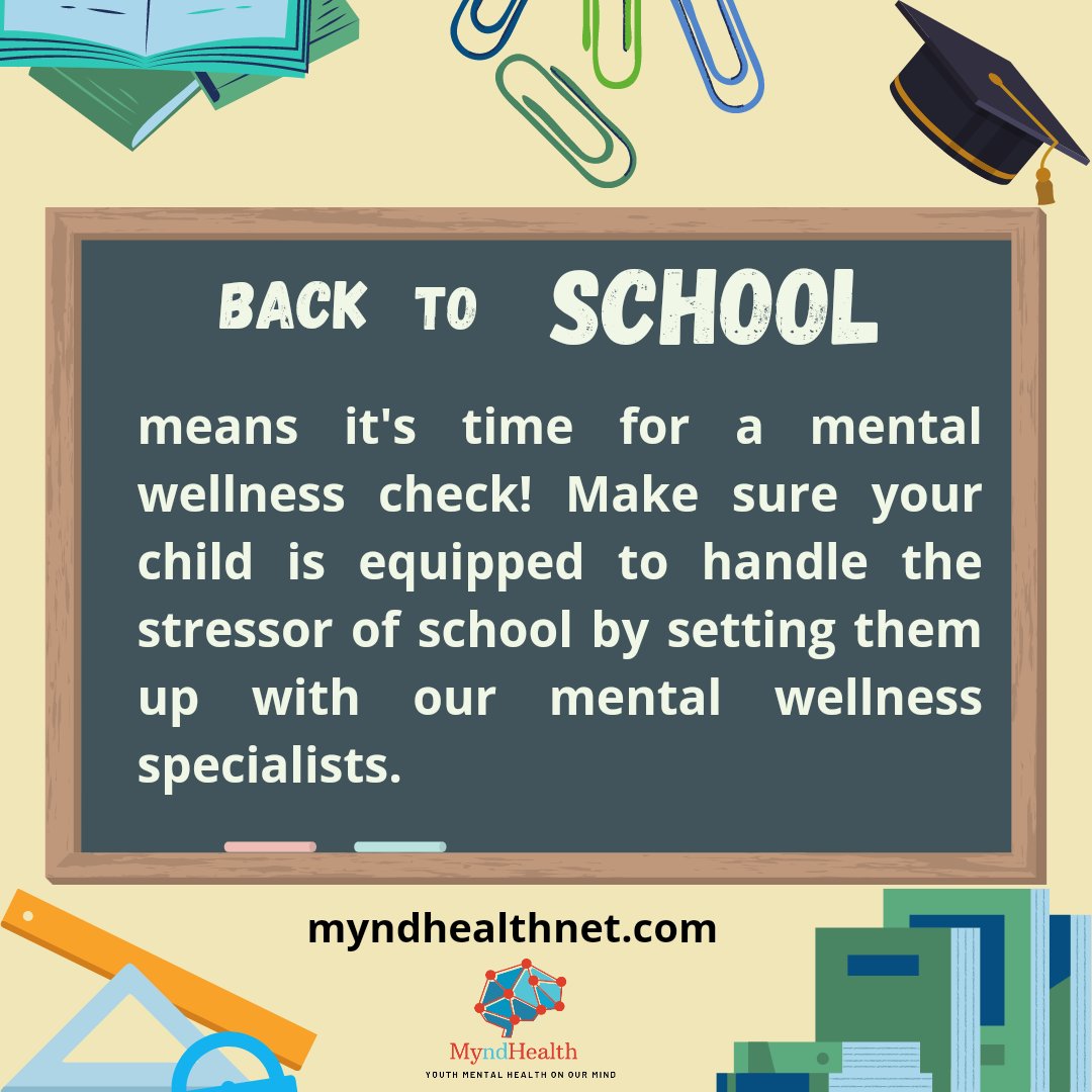 Mynd_Health's tweet photo. Along with doctor's, dental, and eye check-ups - it is important to keep up with your child's mental wellness.

#adolescentmentalhealth #backtoschool #teenmentalehalth #teenwellbeing #parentsofteens #backtohighschool #backtomiddleschool #mentalwellness https://t.co/eu1q3uoIn3