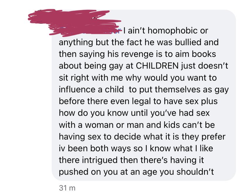 MrEagletonIan's tweet photo. Excuse the language!

I received these today on some book related videos.

This is the sort of thing us queer writers/illustrators get all the time for writing LGBTQ+ inclusive books for kids. 

This is why the LGBTQ+ community is better united and together. https://t.co/MEoVpII9QR