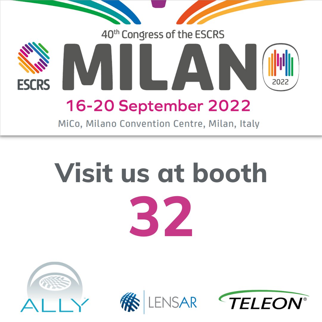 LENSAR's tweet photo. Our distributor, #Teleon will be at #ESCRSMilan! Visit booth 32 to hear about our next-gen, dual-pulse #femto, #ALLY™ Adaptive Cataract Treatment System. The future of #cataract surgery is here! Learn more https://t.co/t6qOrCSFZX
#ESCRScongress #EyeCare #LENSAR @ESCRSofficial https://t.co/V9WvZVEaV0