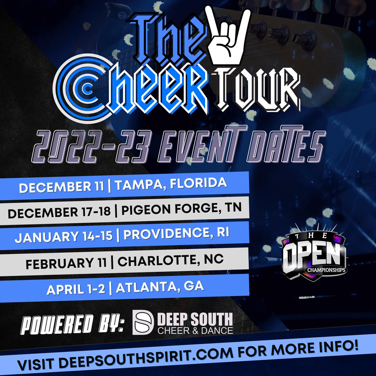 theCDIP's tweet photo. Ready to R•O•C•K this upcoming season? 🤩
Join Deep South Spirit on The Cheer Tour! 🎸
Go to https://t.co/jX34ezOu1M! 🗓
#deepsouthspirit #cheertour #theCDIP https://t.co/7Flth74UUQ
