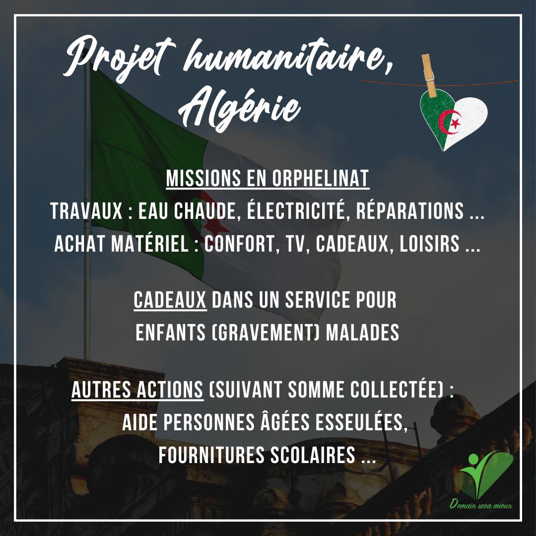 JDZFootball's tweet image. La team, si vous voulez faire un peu de kheir, je vous partage la cagnotte de l’association d’un ami à moi qui a prévu un voyage humanitaire en Algérie 🇩🇿 

Pour participer : cotizup.com/demain-sera-mi…

RT appréciés 💚🙏