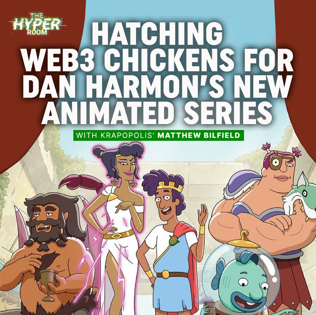 Chickens have a long  history with animation, but their new connection to #Web3 is why <a href="/mattbilfield/">Matt Bilfield</a> from Blockchain Creative Labs is talking about Dan Harmon’s new show #Krapopolis inside #TheHyperRoom
🐓
Alpha (egg) drop for the #KoopTroop - listen now:  thehyperroom.com/p/hatching-web…